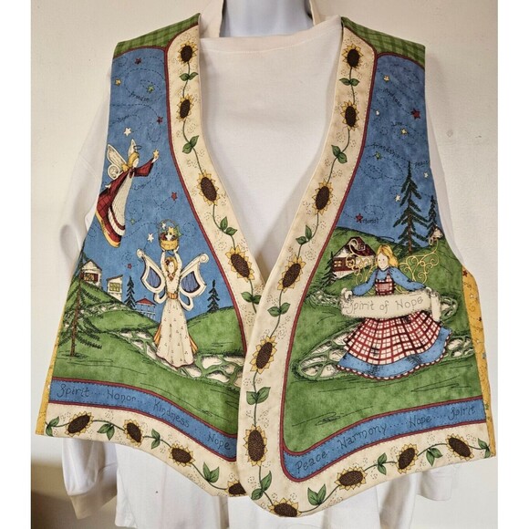 Hand-sewn Sunflower/Angel Vest Spirit of Hope Fabric Panel Women's Size L/XL - Picture 4 of 7